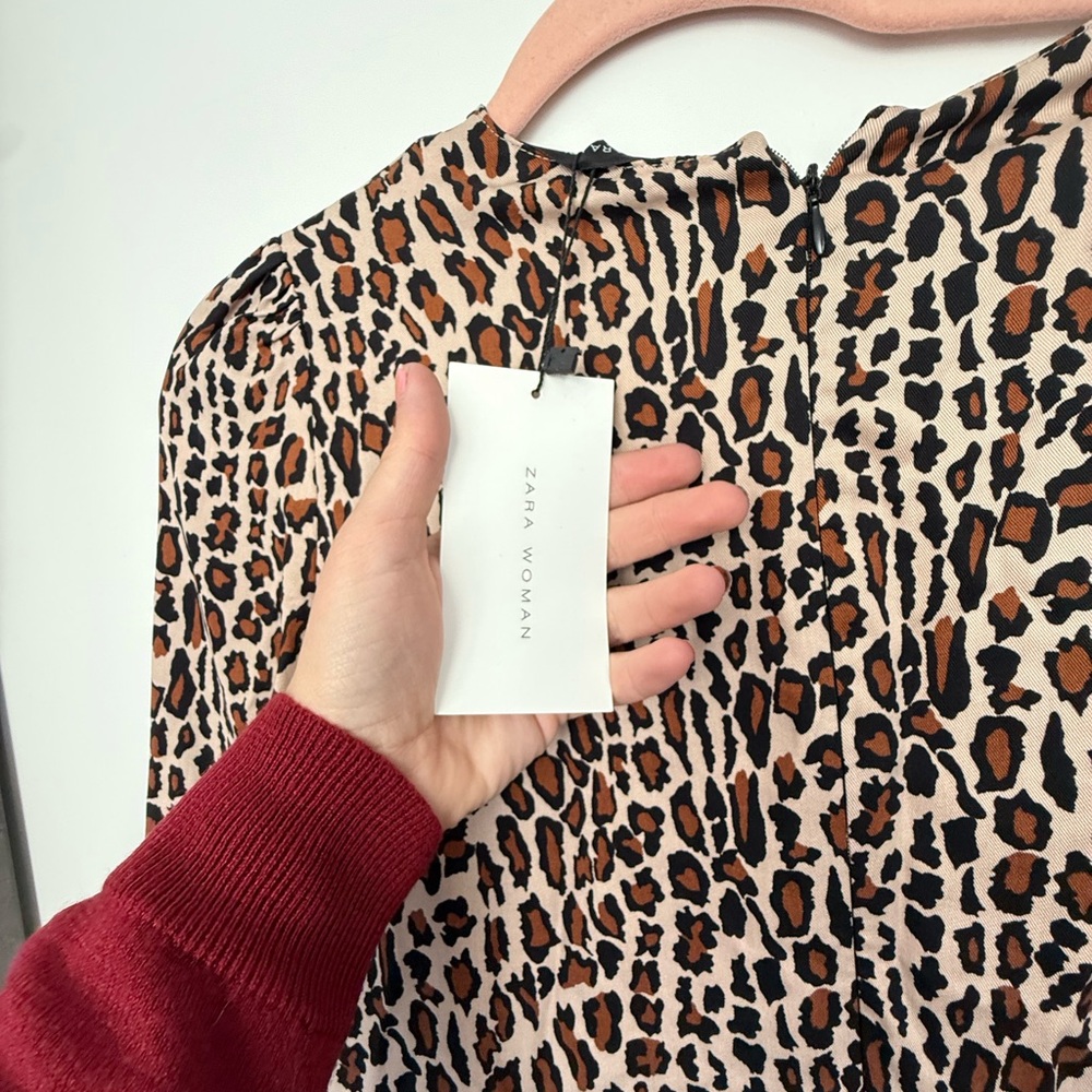 Zara Leopard Print Long Sleeve Dress - Picture 3 of 5